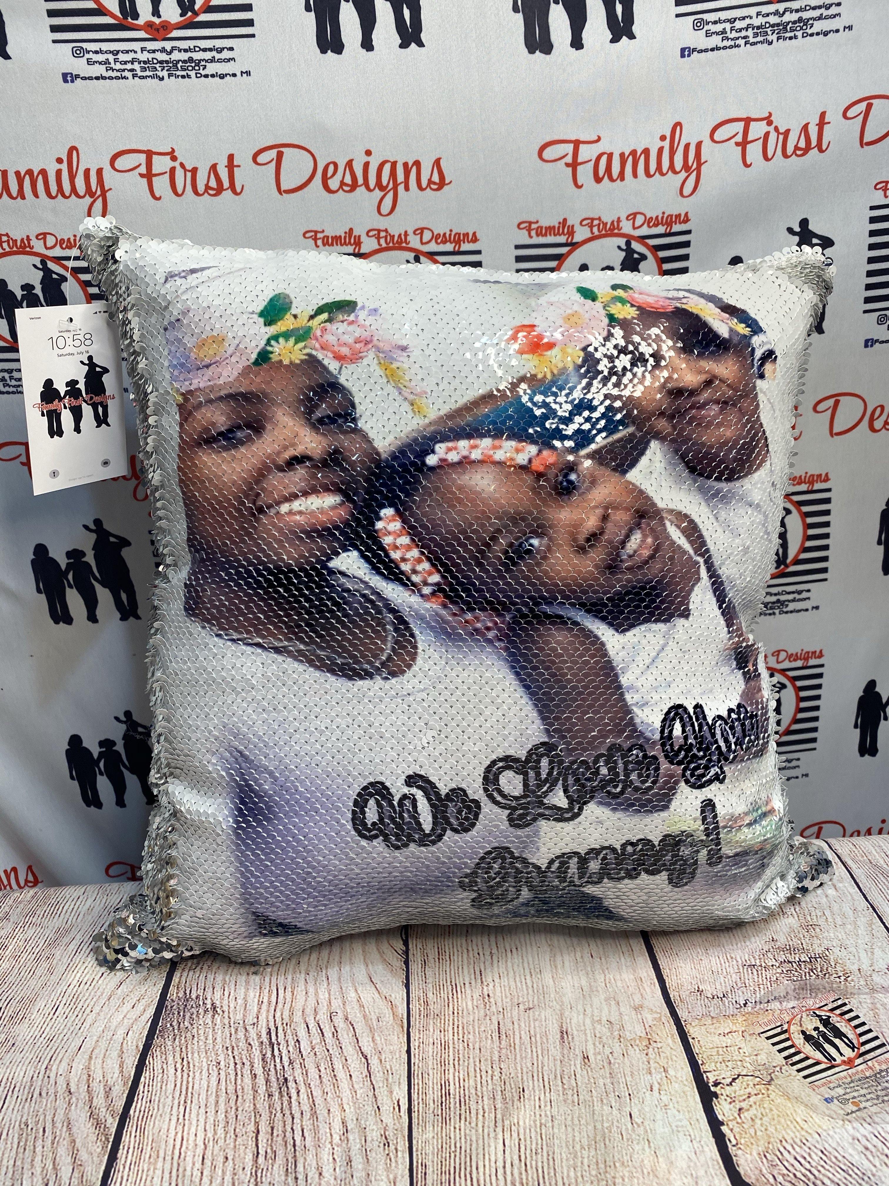 Custom Sequin Pillow Family First Designs LLC